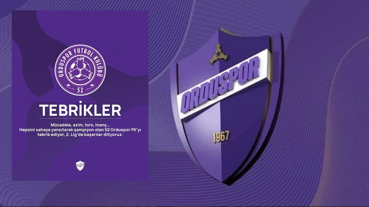 Orduspor 1967 A.Ş.’den 52 Orduspor FK’ya Tebrik Mesajı
