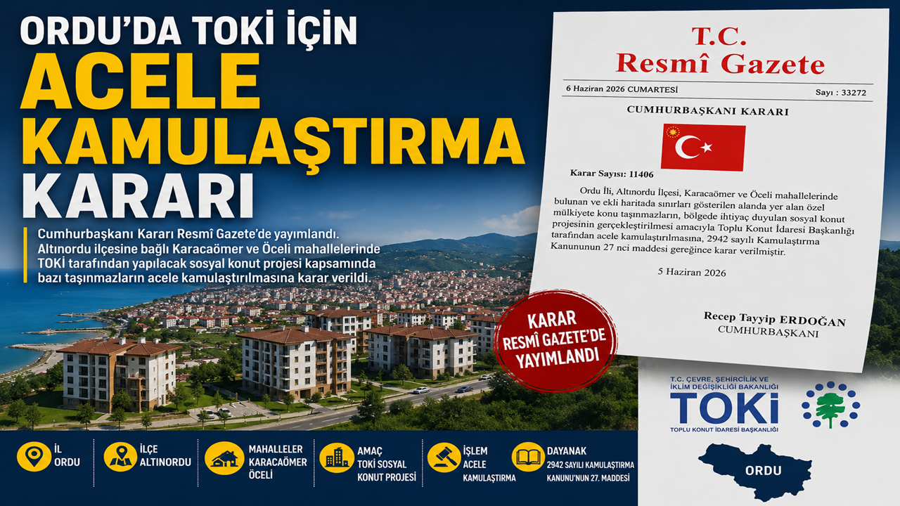 Ordu’da TOKİ İçin Acele Kamulaştırma Kararı